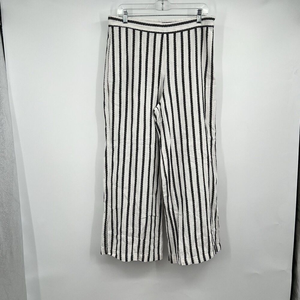 St Tropez West Womens M Linen Blend Pants Striped Relaxed Vacation Cruise Beach